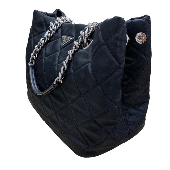 Prada Quilted Chain Tote Bag 2way Shoulder Bag Black - Picture 3 of 10